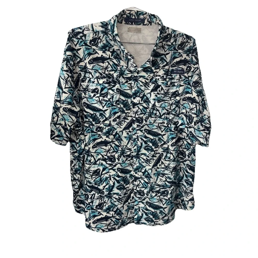 Columbia PFG Super Tamiami Shirt Short Sleeve  Mens XXL Fishing All Over‎ Fish